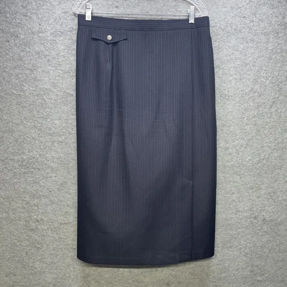 Alfred Dunner Womens 2 Piece Skirt Suit Sz 16W Navy Pinstripe USA Vintage Career
